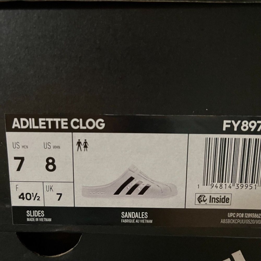 adidas Womens Adilette Clog Size 9 White Black Lightweight Comfortable Sandals - Picture 13 of 15